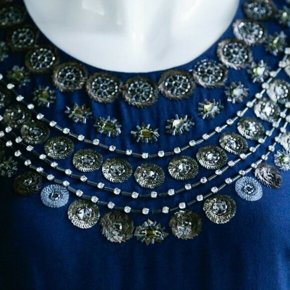 COPY -  Temperley London Navy Blue Embellished Fitted Knee Lenght Cocktail Dres… - Picture 7 of 10